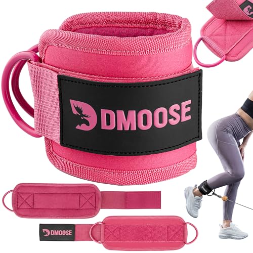 DMoose Ankle Strap for Cable Machine - One Size Fit with Premium Padding, Workout Kickback Ankle Cuffs, Ankle Bands for Working Out, Booty Workouts, Leg Extension, Hip Abductors & Lower Body Exercises - color: All Pink - Single