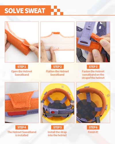 6 PCS Hard Hat Liner, Hard Hat Sweatband, Washable Hardhat Sweatband, Reusable Flame Retardant Cotton Hard Hats Sweat for Chainsaw Helmet, Hard Hats Liner Replacement, Welding Helmet - color: 6 PCS