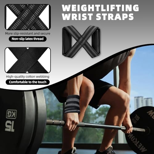 2 Pcs Figure 8 Straps, Wrist Protection and Slip Resistance During Exercise with Figure Eight Wrist Straps, Suitable for Strength Training Exercises Such as Deadlifts in the Gym