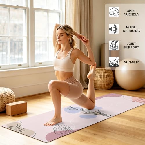 Yoga Mat Brown Black Non Slip Exercise Mat with Carrying Strap and Storage Bag Boho Style Fitness Mat for Yoga, Pilates, Stretching and Floor Workouts - color: Light Pink, size: 68x24in