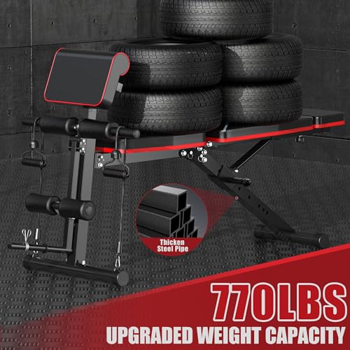 GIKPAL Adjustable Weight Bench - Workout Bench Press for Home Gym, Foldable Incline Decline Sit up Exercise Bench for Full Body Strength Training w/Leg Extension and Preacher Pad - color: Black 5-Gear 55LB Pair
