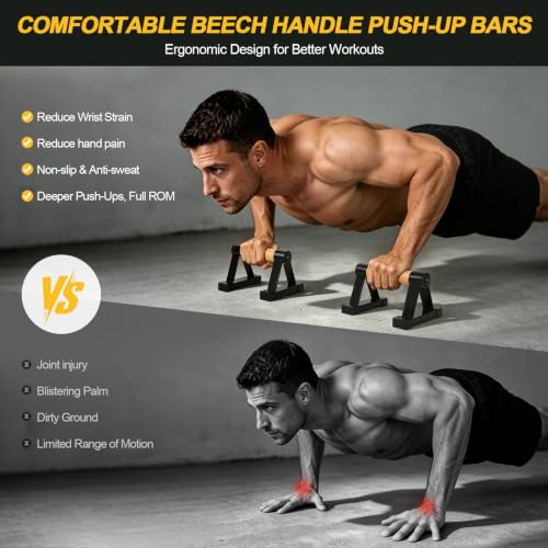 Parallettes Wooden Parallettes Calisthenics Bars Handstand Parallettes Bars | Calisthenics, Handstand, Floor Home Workouts, Metal Bracket Supports Up to 600 lbs for Fitness Training with Anti-Slip Grip