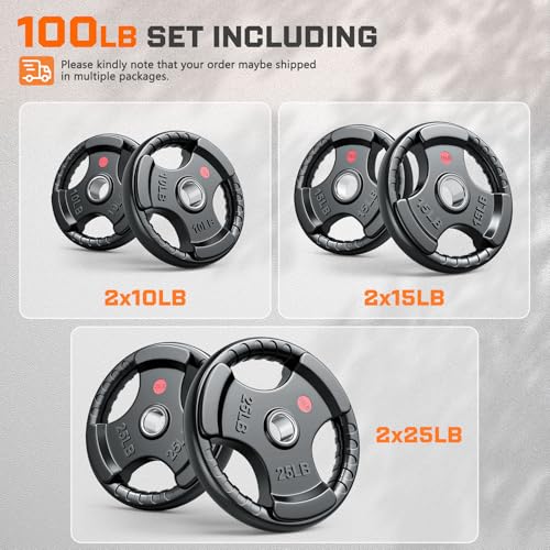 XDDIAS Rubber Weight Plates for Barbell, 2-Inch Olympic Grip Plate for Strength Training, Weightlifting and Bodybuilding in Home & Gym, Solid Cast Iron Weight Plates Pair and Sets - color: 100LBS Set (Pair of 10,15,25)