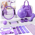 Pilates Kit, Pilates Equipment for Home Workouts, Home Pilates Essentials Kit for Women with Pilates Ring and Ball Set, Socks, Ankle Resistance Bands with Cuffs, Resistance Band and Massage Ball - color: Purple