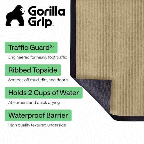GORILLA GRIP Waterproof Traffic Guard Door Mat, Indoor and Outdoor Heavy Duty Entryway Mats, Strong Backing Commercial Utility Rugs, Office Hallway, Garage and Patio, Low Profile Runner, 29x17, Beige - color: Beige, size: 29" X 17"