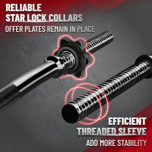 Yes4All Standard Straight Barbell 60" & EZ Curl Bar 47", Capacity 200 to 480 LB, Weight Bar 1" to 2" Diameter - Star Lock Collars, Rubber Ring, Barbell Spins Included for Deadlifts & Squats - color: D. 1" Curl Bar - Black, style: B. Curl Bar 1"