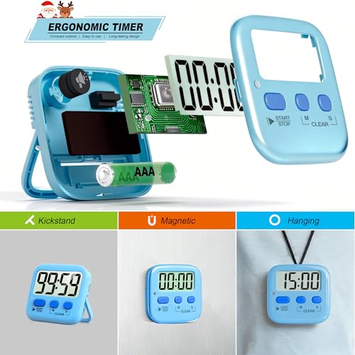 Antonki 2 Pack Digital Timer for Kids, Magnetic Countdown Kitchen Timers for Cooking, Egg, Classroom, Teacher, Exercise, Study, Oven - Battery Included - color: Clear Blue