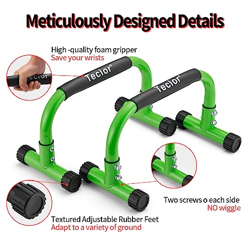Teclor Push Up Bar, Parallettes Bars For L-sit & Dip, Heavy-Duty No Wobbling Parallel Bars Stand For Handstands, Full Planche, Calisthenics, 9.5in High Workout Stands for Home Fitness Training - color: Green
