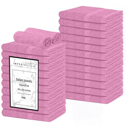 Hand Towels (Pack of 24) Pink Economy Towels Salon Towels - 100% Cotton Spa Towel– 16 x 27 Inches Highly Absorbable, Facial, Gym, Hair Face Towels Bulk - color: Pink, size: HAND TOWEL PACK OF 24 16X26
