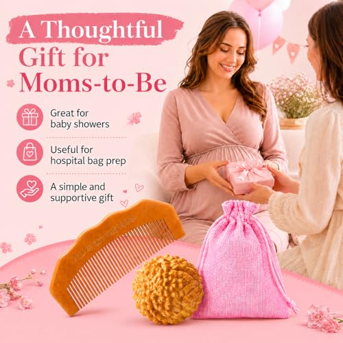 Birth Comb & Acupressure Massage Ball Set, Labor and Delivery Essentials | Wooden material, sensory focus, hospital bag essentials, mom-to-be gift