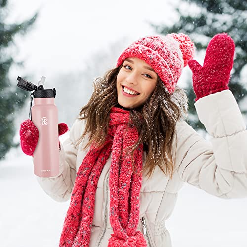Han's Bottle Sports Water Bottle - 24 Oz, Straw Lid, Leak Proof, Vacuum Insulated Stainless Steel, Double Walled, Thermo Mug,Blush - color: Blush, size: 24 Ounces