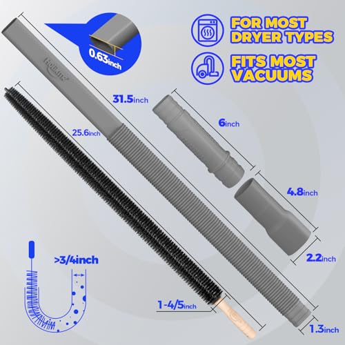 Holikme Dryer Vent Cleaner Kit 2Pack - Lint Vacuum Attachment & Brush | Gray Dryer Vent Vacuum Hose Attachment & Brush Reach Deep Traps - Remove Hidden Lint, Speed Drying & Reduce Fire Risk - color: Gray