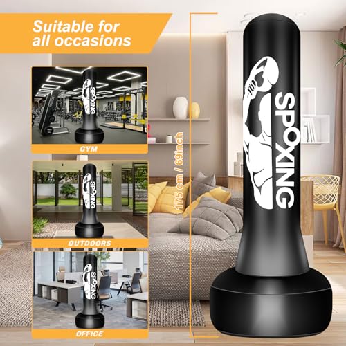 Freestanding Punching Bags for Adults Teens - 70" Heavy Bag with Stand Men Standing Boxing Inflatable Kickboxing Training MMA Muay Thai Fitness - style: Fight Men Pattern