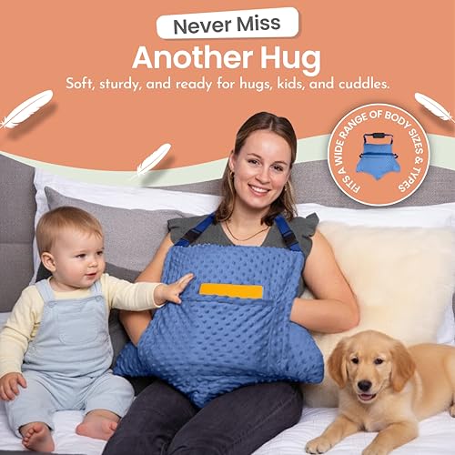 MOYOAMA Hysterectomy Pillow Post Surgery – Form-Fit Support Shield with Secure Straps, 2 Pockets, & Cozy Muff – After Hysterectomy Recovery Must-Haves, Post-Op C-Section Pillow Post Surgery Gifts - color: Denim Blue
