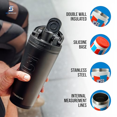 Ice Shaker Insulated Stainless Steel Shaker Bottle | 26oz, ICEE | Cold for 30+ Hours | Insulated Cup with Twist-on Agitator | Odor-Free Bottle for Protein Shakes, Water, Smoothies, Cocktails - color: ICEE