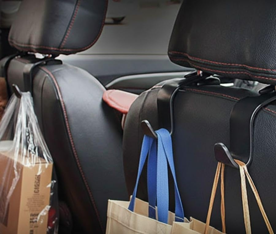 Car Organizer Bundle – 4-Pack Headrest Hooks & 8-Pack Cable Organizer Clips, Backseat Bag Hangers & Cord Management Set