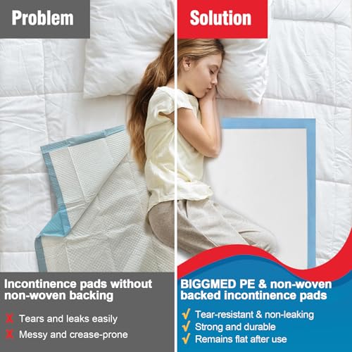 BIGGMED Tear-Resistant Incontinence Bed Pads 40'' x 36'' 130 Gram Heavy Duty (25 Count) Disposable Underpads Chucks Pads for Adults, Kids & Elderly | Protection Pads for Bed, Sofa, and Chair - size: 40"x36"- 25 Count (Tear-resistant)