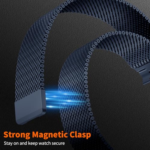 Milanese Loop Compatible with Apple Watch Ultra 3/2/1 Band 49mm 46mm 45mm 44mm 42mm, Magnetic Stainless Steel Strap Bands for iWatch Ultra SE 3/2/1 Series 11 10 9 8 7 6 5 4 3 2 Men, Dark Blue - color: Dark Blue