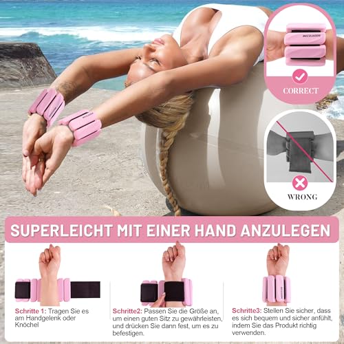 BECOJADDE Ankle Weights Set of 2 (1 lb/2 lb Each) for Women Men Adjustable Wrist Bracelet for Home Gym Weighted Bangles Wristbands Leg Arm Weights for Walking Swimming Running Pilates Yoga Gym - color: Pink, size: 4 Lb Pair (2 Lb Each)