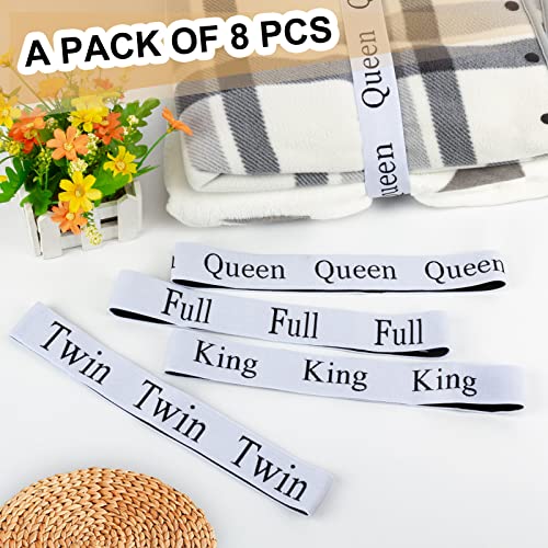 8 Pieces Bed Sheet Organizer Bands, Elastic Bed Sheet Straps Organizer and Storage Keepers, Linen Labels Bedding Bands for Closet, Bedroom, Dorm and Laundry Room (King Queen Twin Full) - size: 8Pcs-Mix