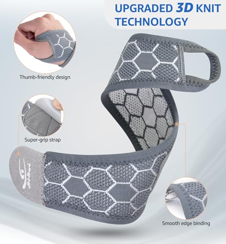 HiRui Upgraded 3D Knit Breathable Wrist Brace Wrist Wrap, Extended Length Adjustable Compression Strap, Elastic Support for Wrist Pain Relief, Carpal Tunnel, Sports, Gym & Daily Use (2, Gray) - color: Gray