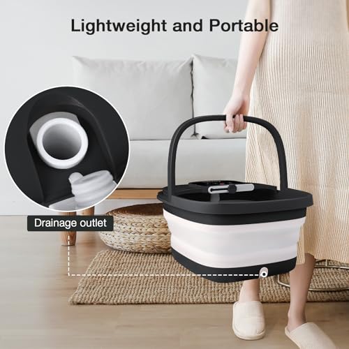 HOSPAN Collapsible Foot Spa with Heat, Bubble, Red Light, and Temperature Control, Foot Bath Massager with 8 Shiatsu Massage Rollers, Pedicure Foot Spa for Relaxation and Stress Relief, Black - color: Black
