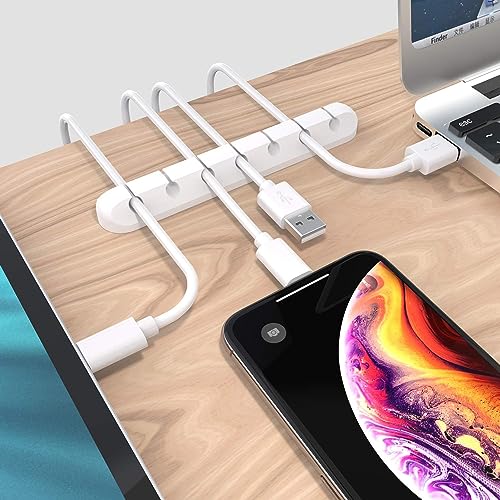 SOULWIT Cable Holder Clips, 3-Pack Cable Management Cord Organizer Clips Silicone Self Adhesive for Desktop USB Charging Cable Nightstand Power Cord Mouse Cable Wire PC Office Home - color: White