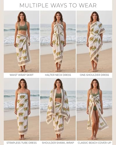 Beach Cover Ups for Women, Cotton Sarong Wrap Pareo | 100% Cotton Sarong Wraps For Women, 73 x 44 In. Pareo Beach Wrap, Bikini Cover Up, Bathing Suit Cover Up, Resort Wear - color: Multi 1