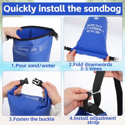 2 Pack 10L Beach Umbrella Weight Sand Bags 500D PVC Heavy Duty Sun Umbrella Sand Anchor Portable Fillable Summer Sunshade Canopy Tent Sandbag Stand Holder for Outdoor High Wind Resistant
