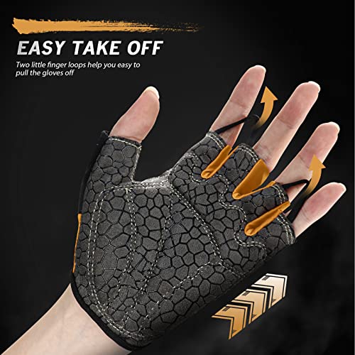 Bike Gloves for Men Women with Anti-Slip Shock-Absorbing Pad, Light Weight Half-Finger Cycling Gloves - color: Black&glod, size: X-Large