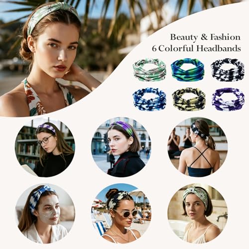 HSEM Sports Headbands for Women – 6 Pack Stretchy Non-Slip Wide Hair Bands – Soft Thick Elastic Sweatbands for Workout, Washing Face, Makeup, Running, Spa & Daily Fashion 1 Green Floral 5 Mixed 2-10 - color: X-Colorful-2-10