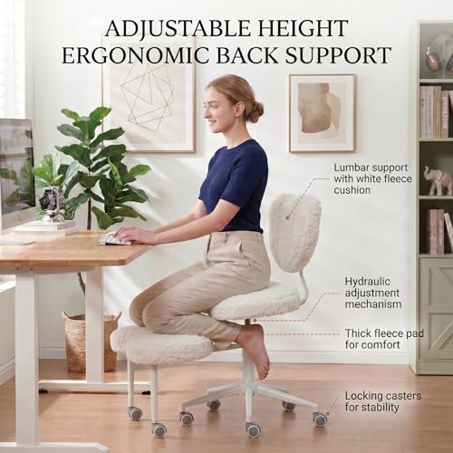 Cross Legged Office Chair with Wheels, 360 Swivel Height-Adjustable Meditation Chair with Lumbar Support, Beige - color: Beige, size: Heart Back
