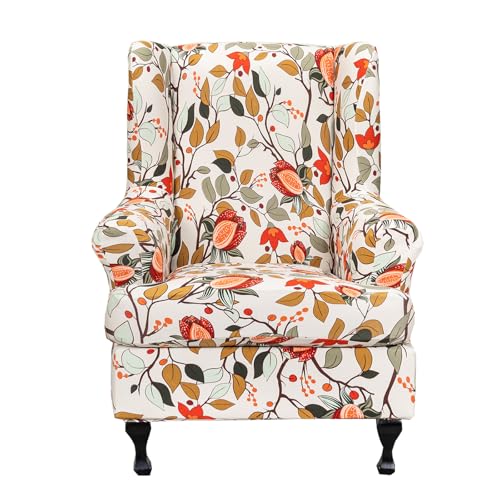 CRFATOP 2 Piece Stretch Wingback Chair Cover Printed Wing Chair Slipcovers Spandex Fabric Wingback Armchair Covers with Elastic Bottom for Living Room Bedroom Wingback Chair,C18 - color: Color C18