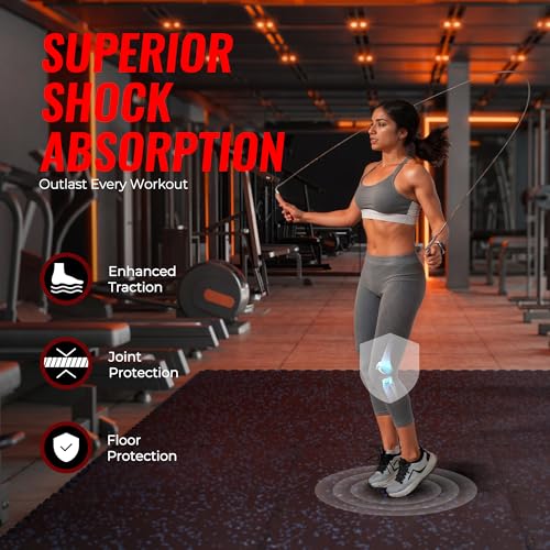 SUPERJARE 0.79'' Extra-Thick Exercise Equipment Mats, 12 Pcs 48 Sq Ft Rubber Top Floor Tiles with High Density EVA Foam, Interlocking Gym Flooring for Home Gym, Workout Mat, Black/Blue - size: 12 Tiles (48 Sq Ft)