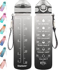 Enerbone 32 oz Drinking Water Bottle with Times to Drink and Straw, Motivational with Carrying Strap, Leakproof BPA & Toxic Free, Ensure You Drink Enough Water for Fitness Gym Outdoor - color: Gray-Black