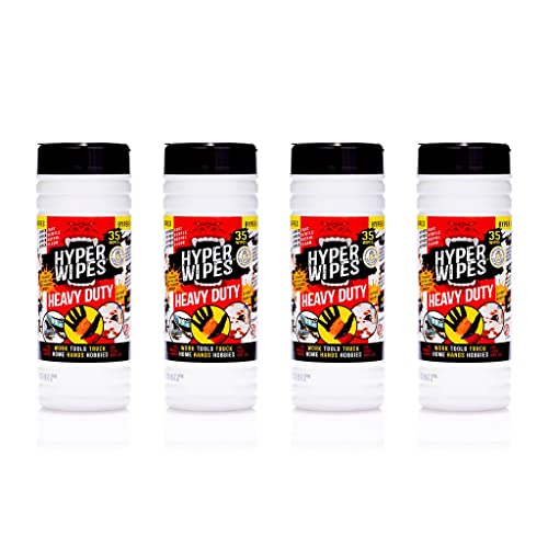 Juniper CLEAN Hyper Wipes, 4 Pack Heavy Duty Hand & Tool Cleaning Wipes, 8"x12" Multi-Surface Cleaning Wipes, Degreasing, All Purpose Cleaner, Mechanic, Work Wipes, 140 Count Canister - size: 35 Count (Pack of 4)