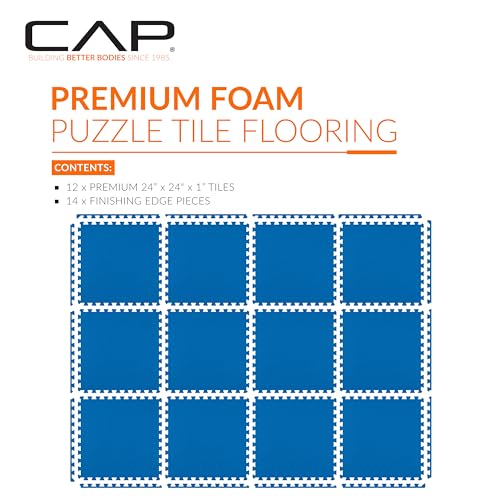 CAP Puzzle Exercise Mats | 1” Thick EVA Interlocking Foam Tiles for Home Gym Flooring | Multiple Options - color: T - Blue, style: 12 Tiles (48 SQ FT)