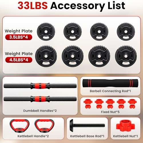Adjustable Dumbbell Set,22/33/45/70/90lb Free Weight Set with Connector,5-in-1 Dumbbell Set for Barbells,Kettlebells,Push up Stand,Weight Plate,Fitness Exercises for Home Gym Suitable Men/Women - color: 33LB (16.5LB Pair)