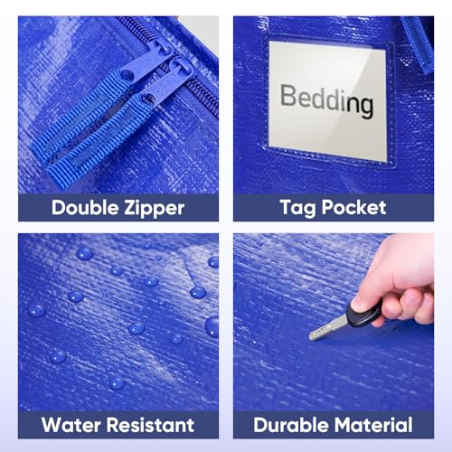 TICONN 6 Pack Extra Large Moving Bags with Zippers & Carrying Handles, Heavy-Duty Storage Tote Moving Boxes for Space Saving (6 PK, 30 Gallon) - color: Blue-30 Gallon, size: 6 Pack
