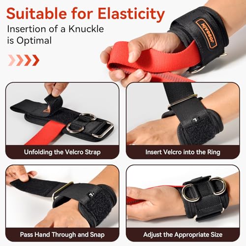 1 Pair Weight Lifting Straps with D Rings for Cable Machine Workout, Neoprene Padded Wrist Straps for Weightlifting Deadlifting, Non-Slip Wrist Support for Men Women - color: Red