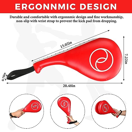 Poen 3 Pcs Taekwondo Kick Pads Muay Thai MMA Karate Sparring Gear Martial Arts Kickboxing Training Pads Punching Striking Target Equipment PU Leather Paddles Strike Curved Kick Shield - color: Red