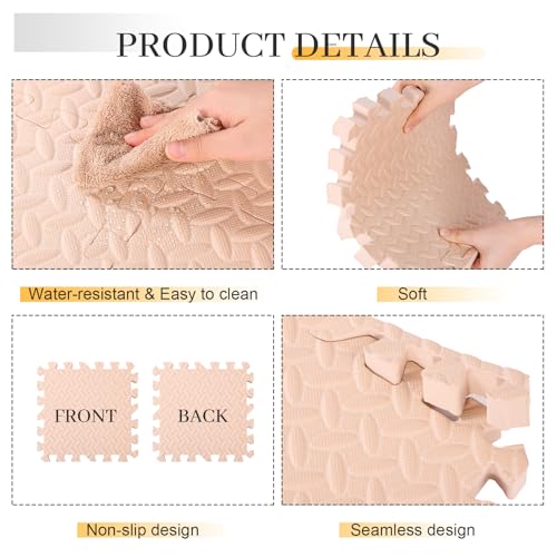 Arrowbash 12x12x1 Inch EVA Thick Interlocking Foam Floor Tiles Puzzle Exercise Mat Foam Mats for Home Gym Pets(Beige,12) - color: Beige, size: 12