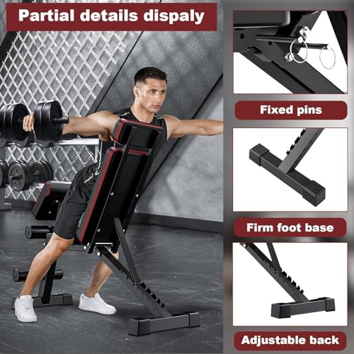 ALSO GO Adjustable Weight Bench, Workout Benches with Leg Extension, Foldable Incline Decline Bench Press, Roman Chair, Full Body Strength Training Equipment for Home Gym - color: Charcoal