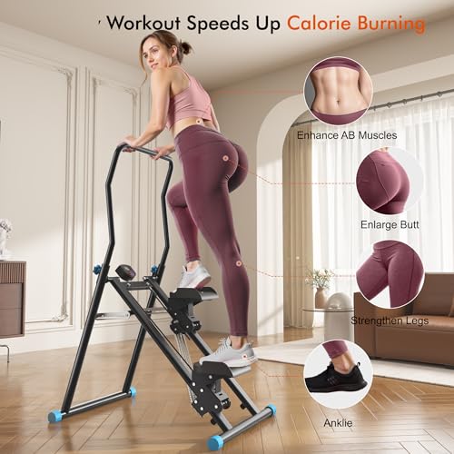 MOMODA Stair Stepper Resistance Adjustable Folding Vertical Climber Machine for Home Gym Full-Body Workout - color: Black Blue