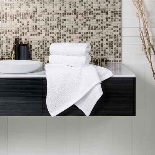 Tens Towels Pack of 6 Hand Towels, 100% Cotton, Lighter Weight, Quick to Dry, 16 x 28 Inches, Super Soft & Absorbent, Perfect for Bathroom & Kitchen, White - color: White