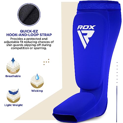 RDX Shin Guards Kickboxing Muay Thai, SATRA Approved, MMA Leg Instep Protection Pads, Sparring Training Martial Arts Boxing, Elasticated Padded Protector, Karate BJJ Taekwondo Gear, Men Women - color: Blue White, size: Large