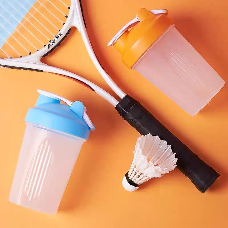 EBAT Clear Shaker Bottle w. Dark Orange Lid,Classic Loop Hook,Scale Marks of 12 OZ/400 ML,A Small Stainless Whisk Blender,BPA Free,PP5 Certified,Leak Proof,Dishwasher Safe(Other Color-Style Available)