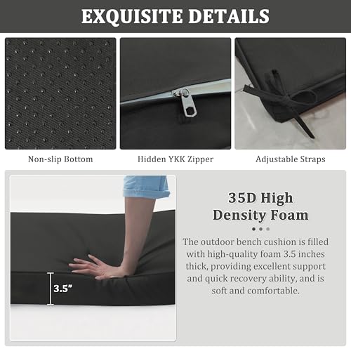 Premium Outdoor Bench Cushions for Patio Furniture 3.5inches Memory Foam Bench Cushion Waterproof Fade Resistant Porch Swing Cushions with Straps 36×18 Inch Black - color: Black, size: 36'' x 18'' x 3.5''