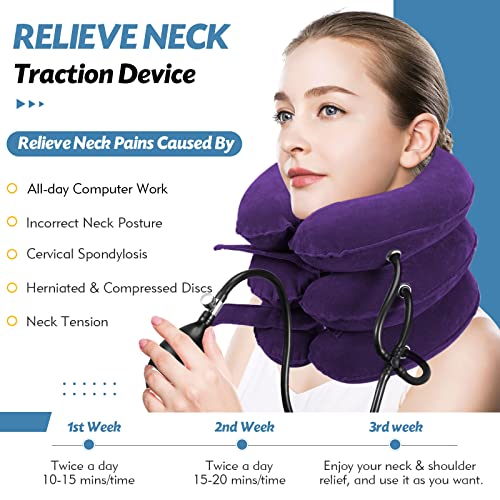 Jaximy Neck Stretcher for Neck Pain Relief, Cervical Traction Device, Neck Traction Device, Adjustable Inflatable Neck Brace & Cervical Neck Traction Device Home Use Decompression(Purple) - color: Purple