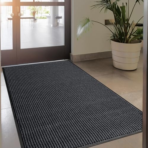 Durable Rubber Door Mat - Heavy Duty, Indoor/Outdoor, Easy Clean, Waterproof, Low-Profile Mat for Entry, Patio, Garage - Stylish (Charcoal, 2' x 3') - color: Charcoal, size: 2 x 3 feet